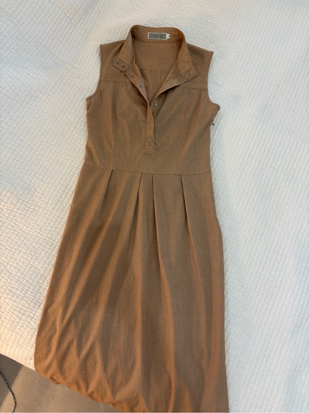 Sleeveless Collared Beige Midi Dress